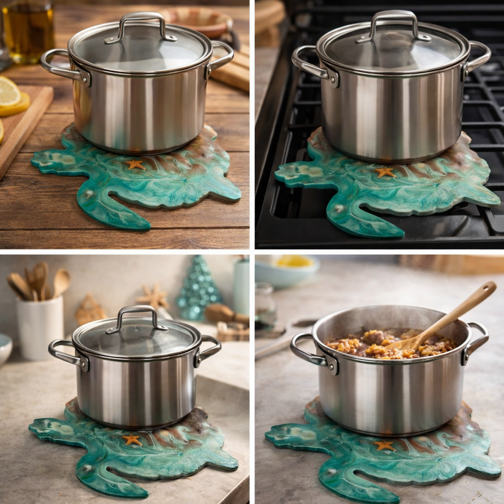 Handmade Resin Sea Turtle Trivet – Coastal Beach Kitchen Decor – Ocean Inspired Hot Plate – Nautical Gift – Terilee’s Unique Designs