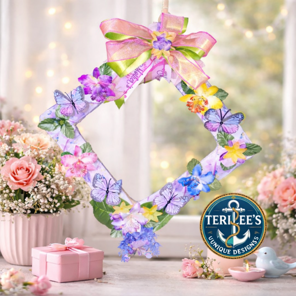 One-of-a-Kind Spring Butterfly Floral Wreath – Luxury Handmade Door Décor – Terilee’s Unique Designs
