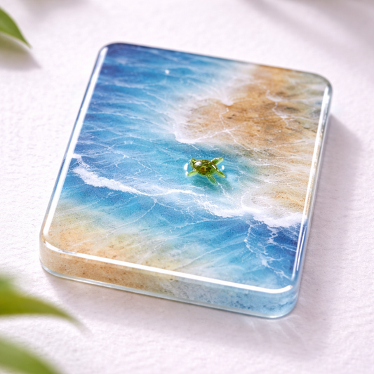 Square Beach Wave Resin Coaster – Handmade Coastal Ocean Coaster