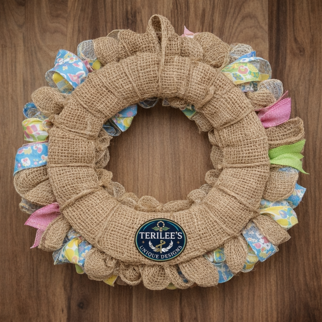 Pastel Bunny Easter Mesh Wreath – Handmade Spring Door Decor